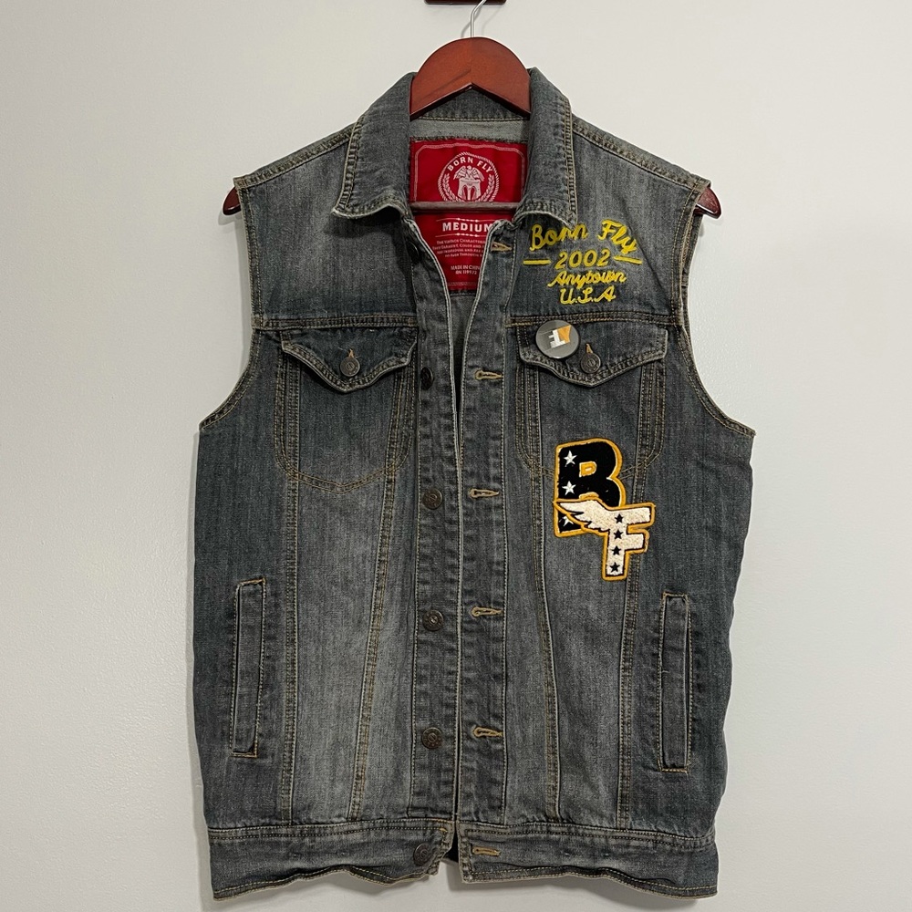 Born Fly Anytown USA Denim Jacket Vest Size M